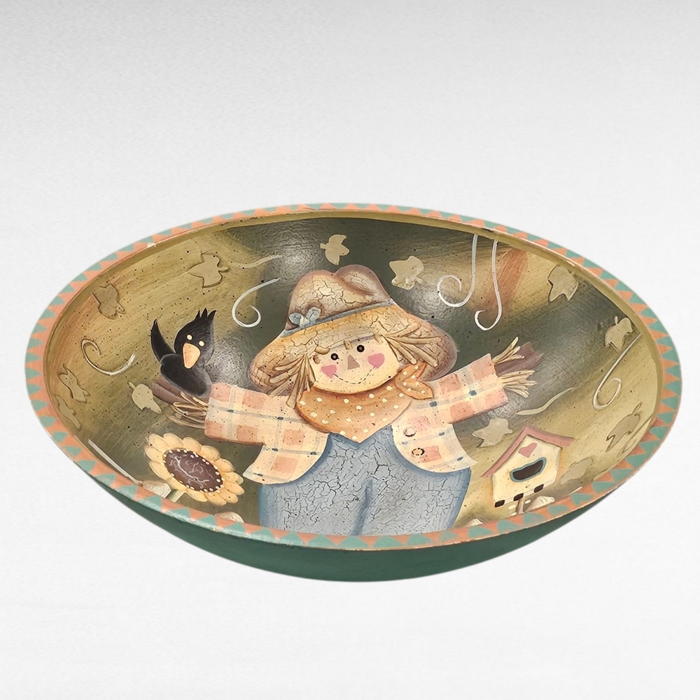 Wooden Scarecrow Bowl Autumn Accents